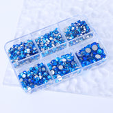 Mixed Sizes 6 Grid Box Capri Blue AB Glass FlatBack Rhinestones For Nail Art  Silver Back WholesaleRhinestone